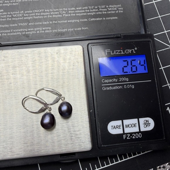 Sterling Silver South Sea Tahitian Peacock Pearl Dangle Drop Pierced Earrings - Picture 5 of 6